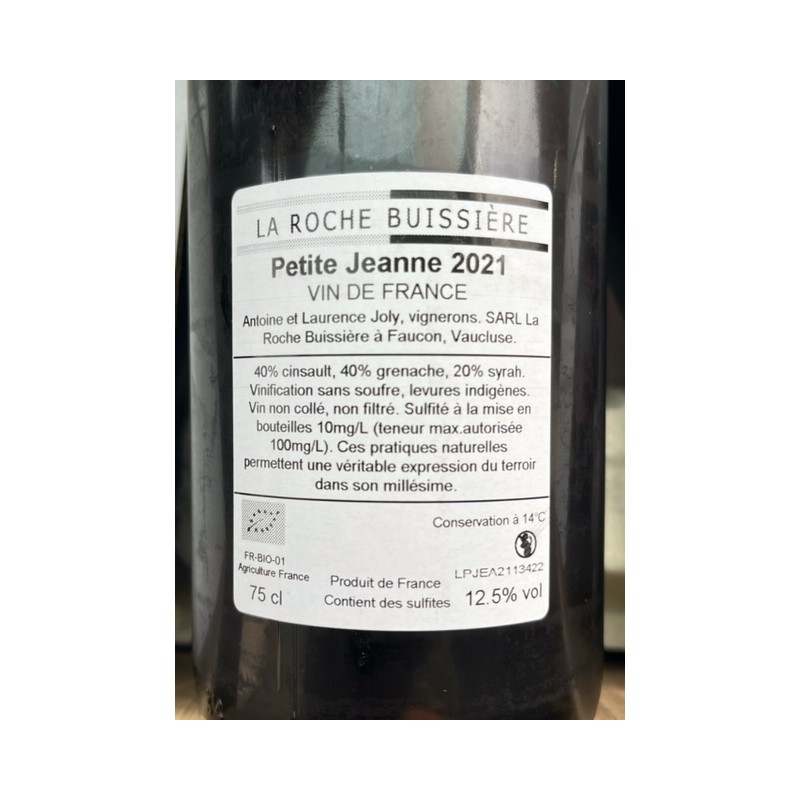 La Roche Buissière Vin de France rouge Petite Jeanne 2021